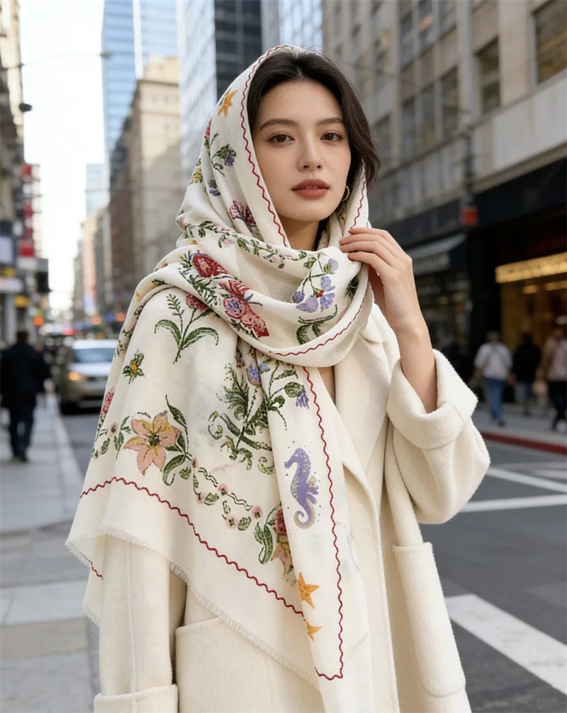 Tassels Cashmere 100% Ring Pashmina Luxury Brands Long Shawls Women Large Neck Accessories Lover Gift 200CM 100CM