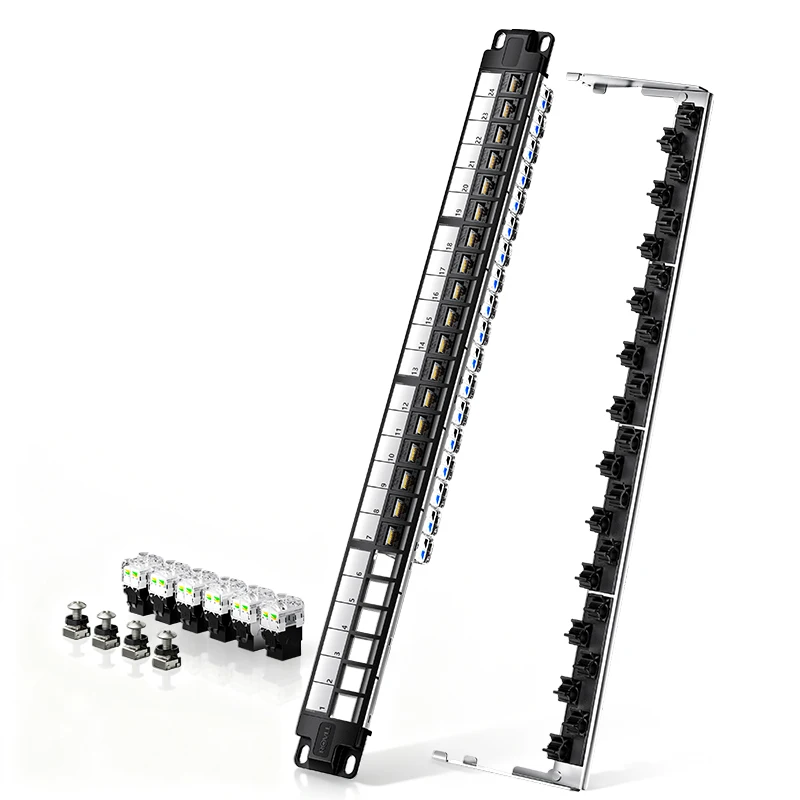 ROVLL 1U 24-Port Cat5e/Cat6 Tool Free Keystone Jack Patch Panel UTP 19" Rack Mount Netzwerk Panel Hintere Kabel Management Bar