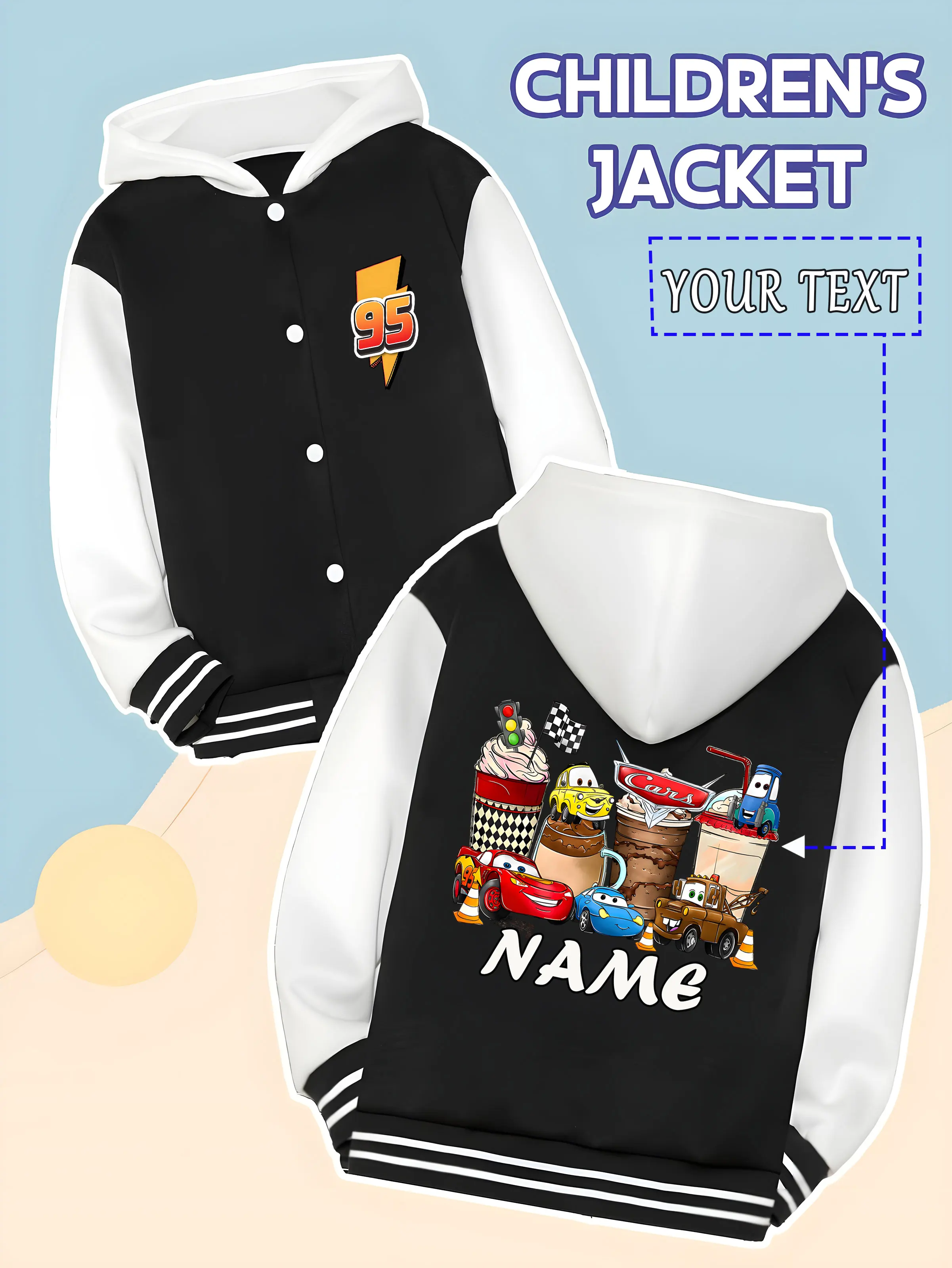 

MINISO Disney Cars Creative Kids Baseball Jacket - Combining racing with fun elements, it's cool and unique. Perfect for racing