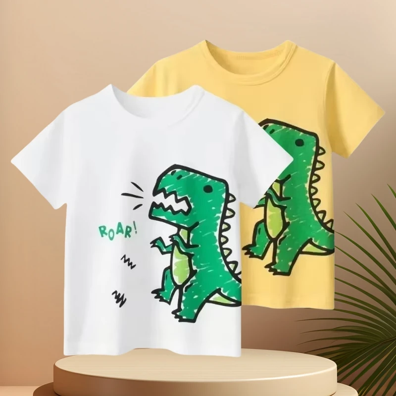 Cartoon Dinsaur Boys T-Shirts 2025 Summer New Children's Short Sleeve O-Neck Cotton Tee Shirt Kids Tops 2-10Y Dropshipping