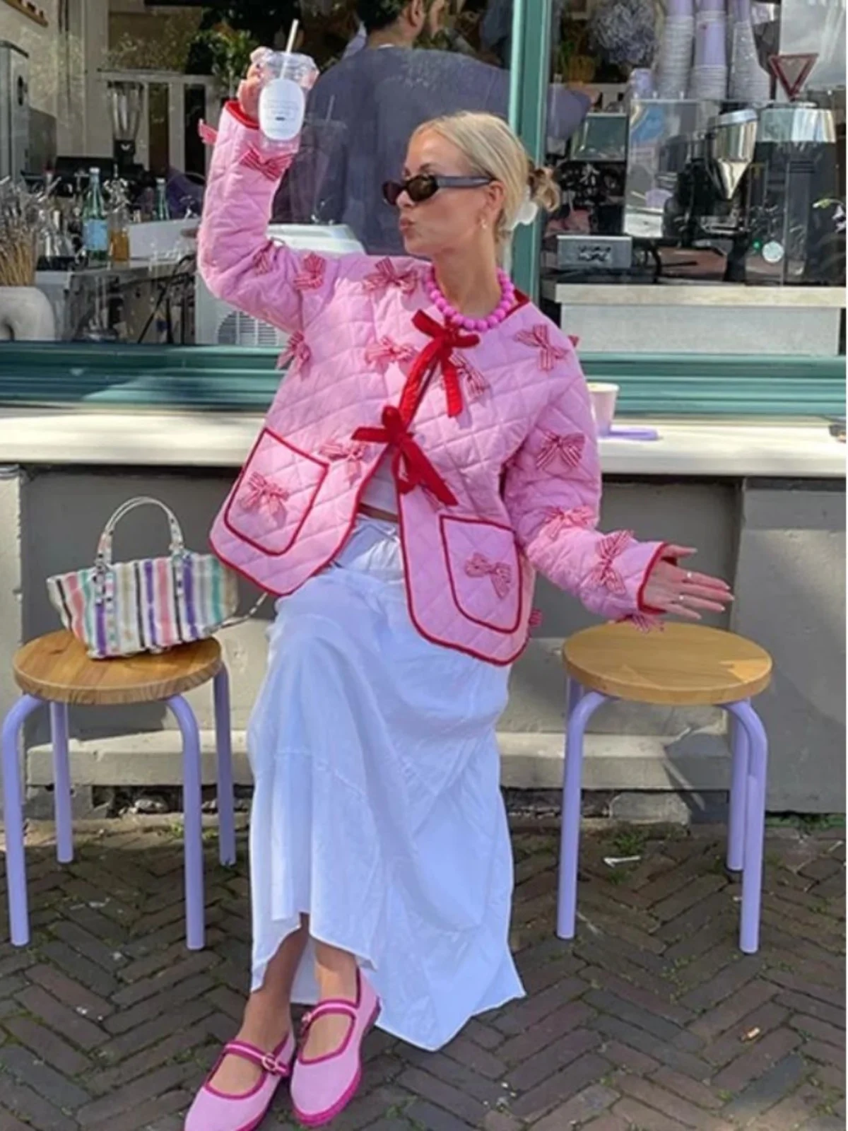 

Thi Женское пальто с вышитым узлом, свободная посадка, верхняя одежда, длинная застежка на пуговицы све