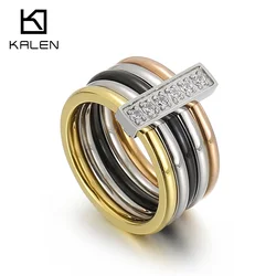 Kalen Geometric Mixed Colour Combination Round Zircon Crystal Rings Set for Women Engagement Party Wedding Rings Hand Jewelry
