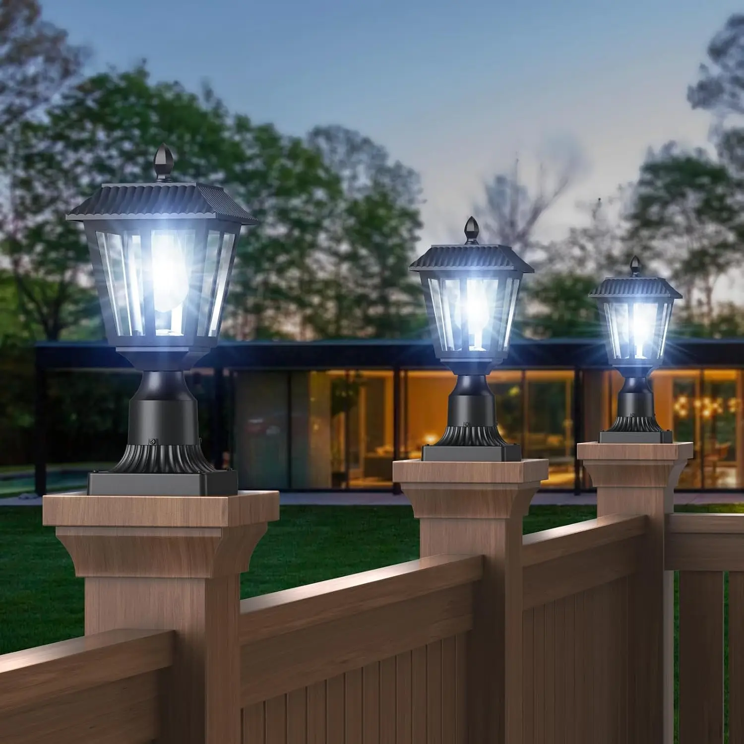 Solar Post Lamp Lights, 2 Pack 6000K Dusk to Dawn Solar Light with Pier Mount Base, Post Lights Outdoor Waterproof for Garden Ya