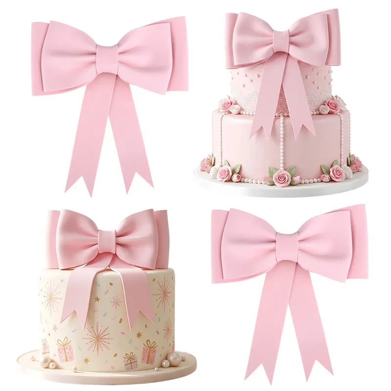 Rosa Schleifen-Kuchenaufsätze aus EVA-Schaumstoff, Schleifen-Kuchendekorationen für Hochzeit, Geburtstag, Babyparty, Partyzubehör, DIY-Geschenkbox-Dekoration