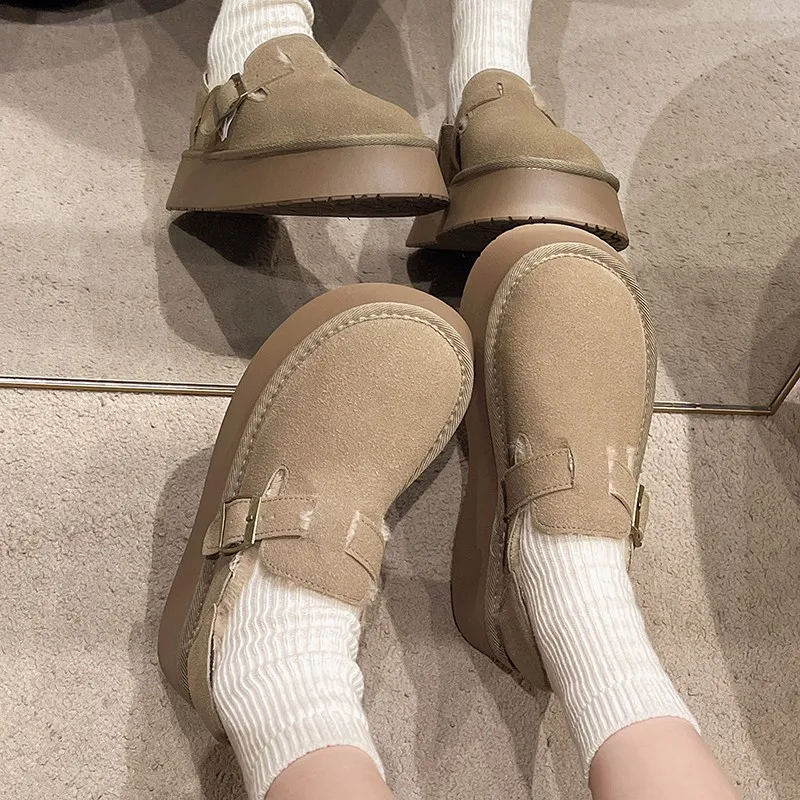 ผู้หญิงรอบ Toe ปากตื้น Casual หญิงรองเท้าผ้าใบ Loafers FUR SLIP-ON ฤดูใบไม้ร่วง Clogs แพลตฟอร์มแบนรองเท้า Retro ฤดูใบไม้ร่วงใหม่