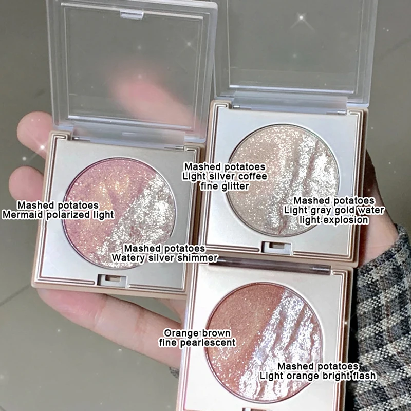 HERORANGE Mashed Potatoes Highlighter Diamond Double Color Highlight Palette Brighten Glitter Natural Contour Blush Makeup