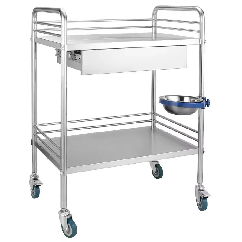 Stainless Steel Medical Trolley Hospital Medicine Cart Mobile Treatment Table Surgical Instrument Stand Nursing Utility Shelf