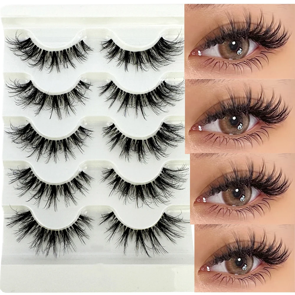 NEW 5pairs Mink Eyelashes Clear Band EyeLashes Crisscross Transparent Band False Eyelashes Handmade Dramatic Lashes Upper Lash