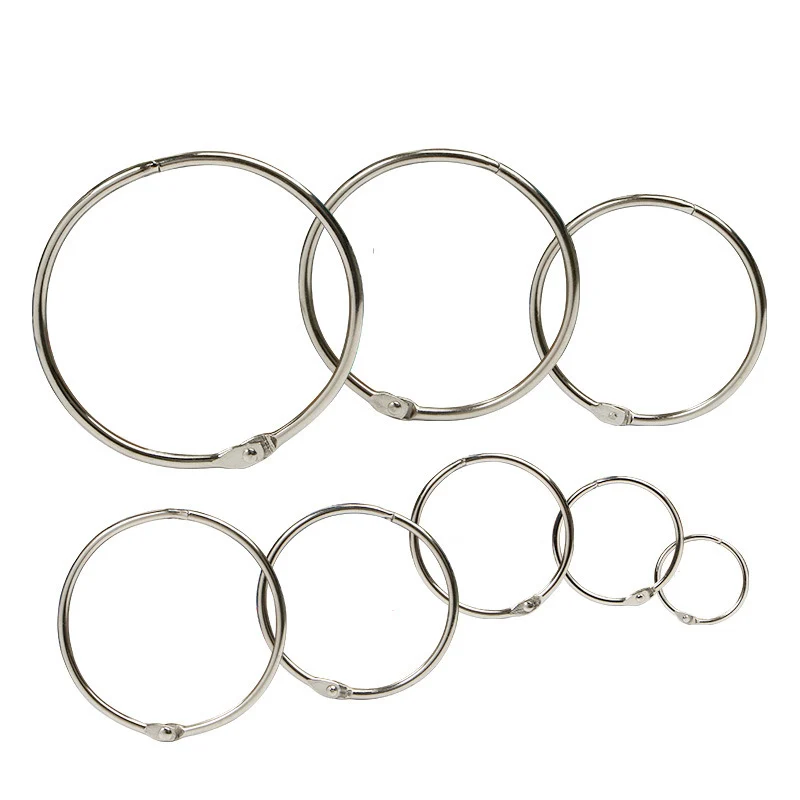 10Pcs/pack 15-110mm Metal Silver Loose-leaf Book Binder Hinged Rings Keychain Album Ring Binders Craft Photo Album Circle Clips