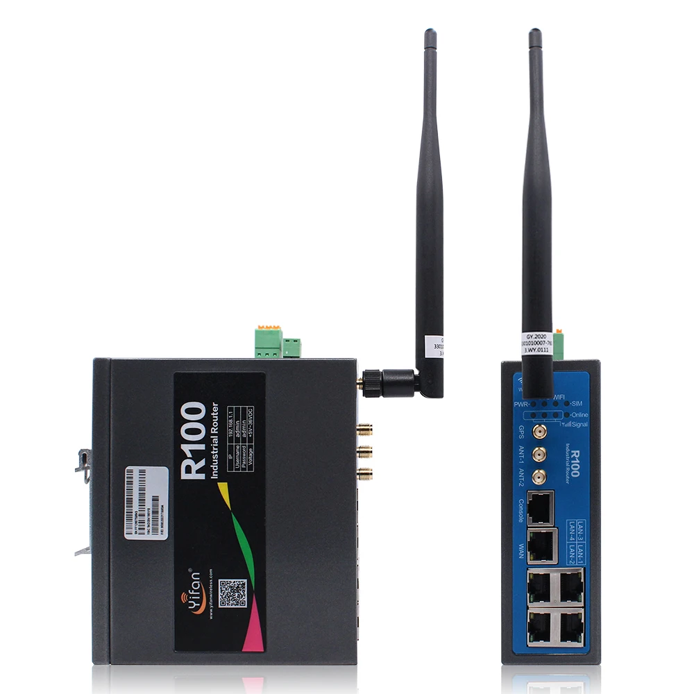 R100 Industrial 4G LTE Router CAT4 Modem With DIN Rail 4 Lan Ports Supports VPN For WiFi Bus