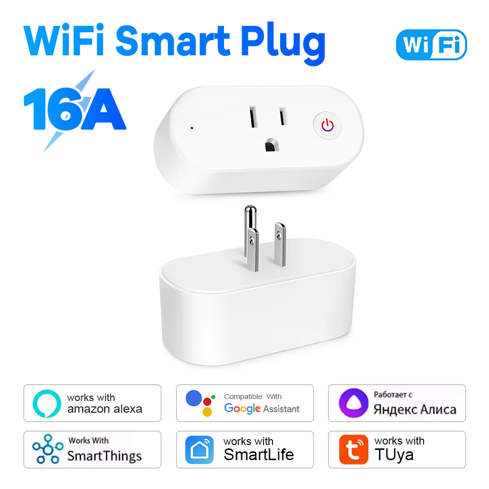 

Wi-Fi 10A16A Стандартная умная вилка США CA MX с приложением для мониторинга мощности, функция управления синхронизацией, голосом для Alexa и Google Assistant