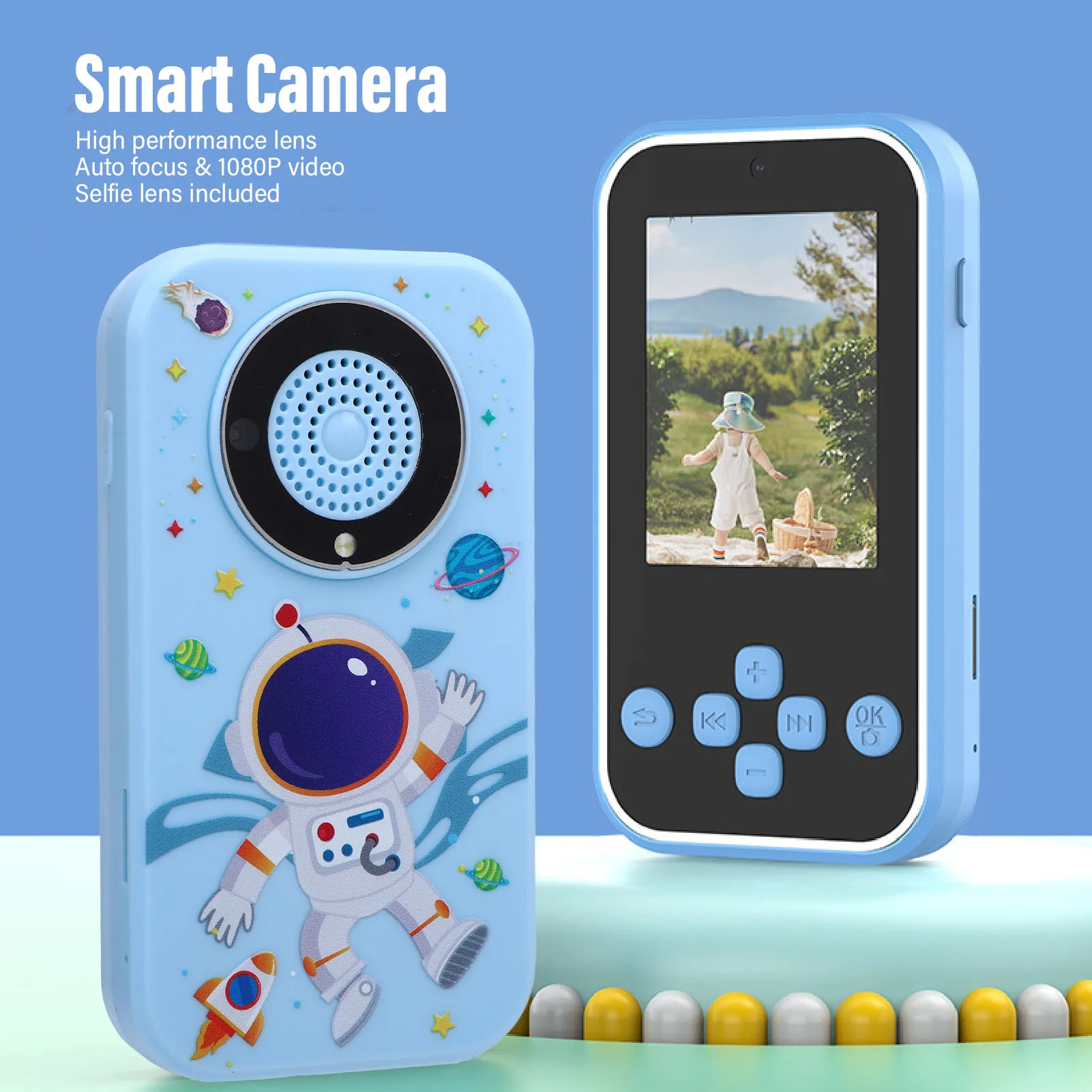 Kids Camera Auto Focus  Pattern Long Battery Life Built in Alarm Clock E Book Kids Camera MP3 Music Player for Student