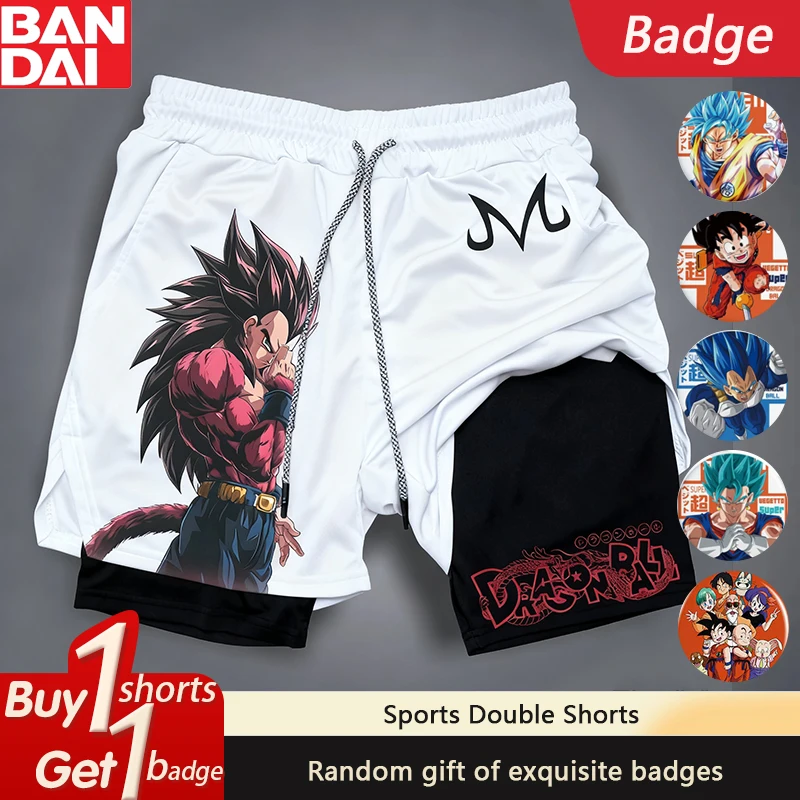 2025 Dragon Ball Anime GOKU Bedruckte Sommer-Doppelschicht-Shorts, amerikanische Herren-Strand-Fitness-Sport-atmungsaktive Shorts