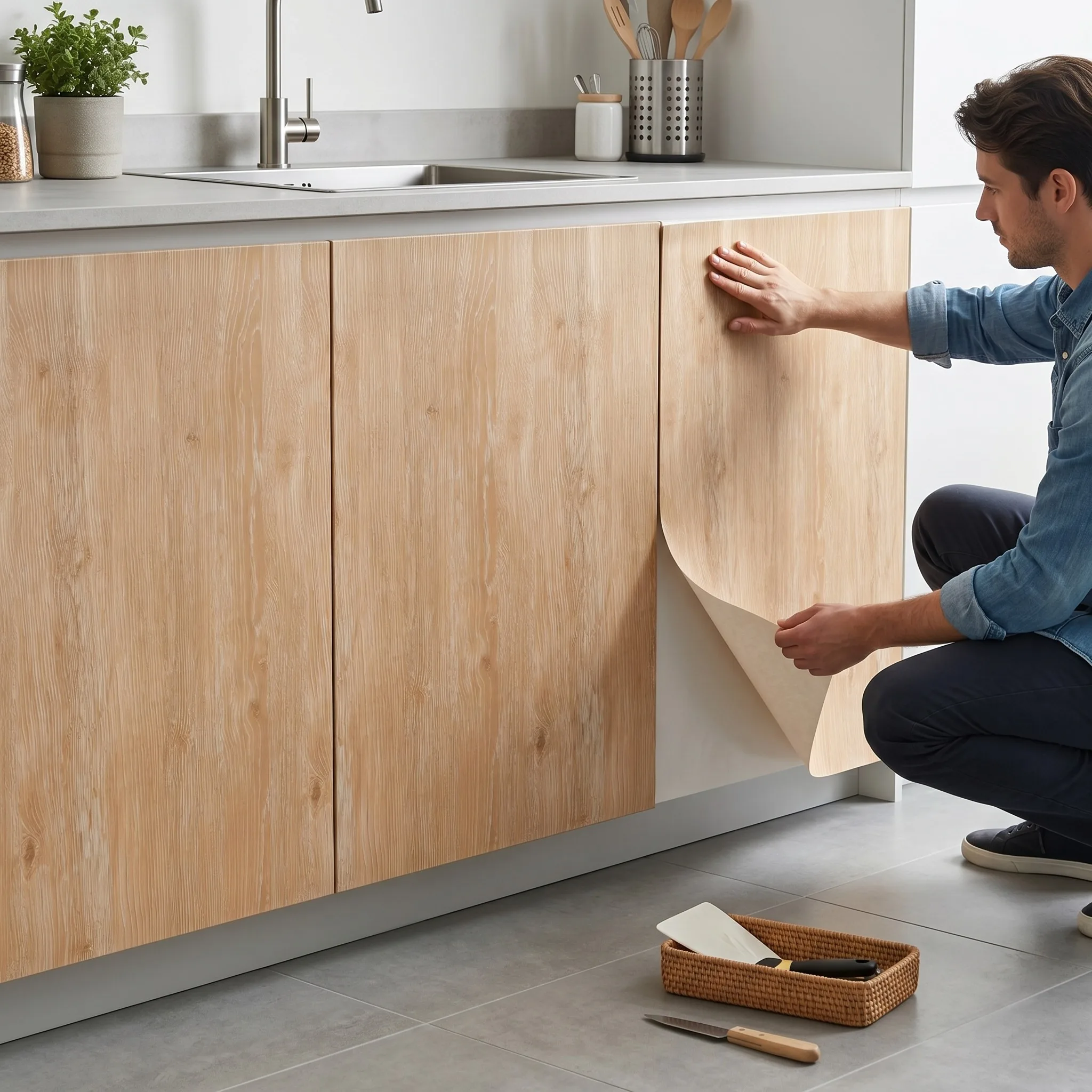 55CM Width Waterproof Self Adhesive Wood Grain Sticker Door Cabinet Desktop Modern Furniture Renovation Peel and Stick Wallpaper