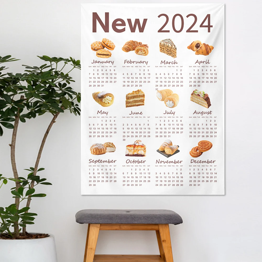 2024 Calendar Hanging Cloth Creative Background Cloth Washable Bedside Wall Cloth Cute Bedroom Walls Decoration Fashion Allmatch