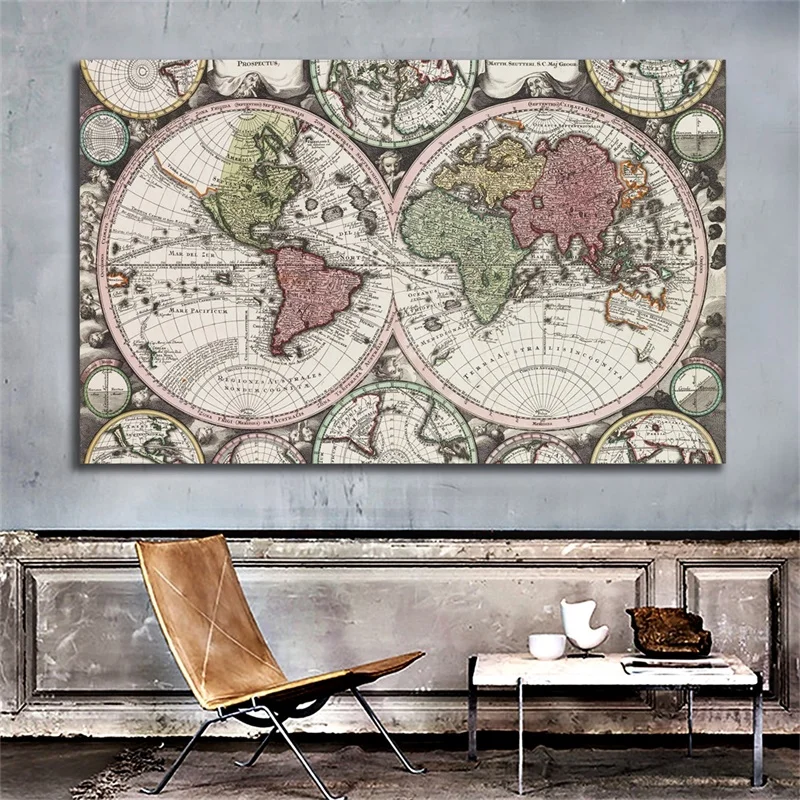 世界の不織布の地図,壁のポスター,芸術的なポスター,リビングルーム,家の装飾,学用品,90*60cm