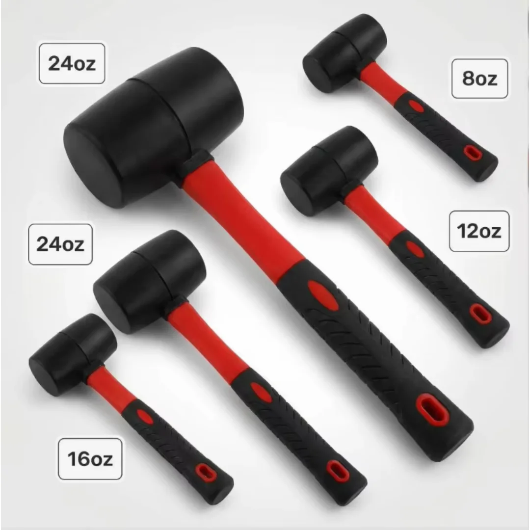 Heavy-Duty Rubber Hammer Solid Head Mallet with Insulated Anti-Slip Grip 8/16/24 Oz for DIY Furniture Assembly Home Repair