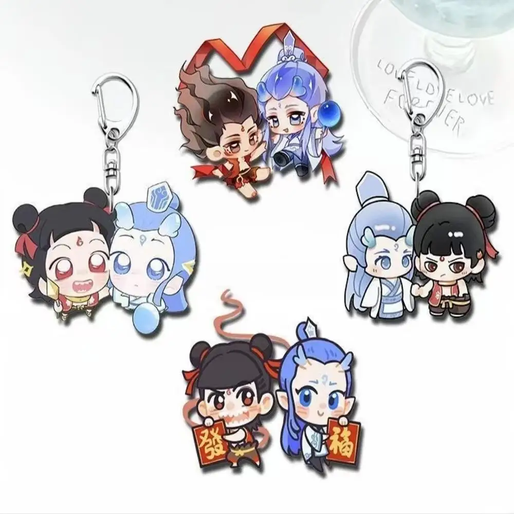 Nezha: Birth of the Demon Child Acrylic Keychain - Chinese Anime Motorcycle Accessories Cute KeyringCollectible Bag Charm