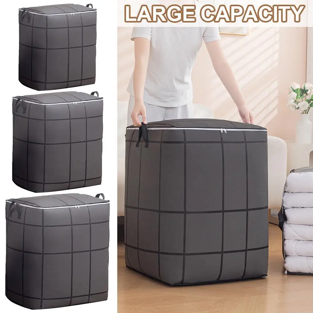 Large Capacity 180L Fabric Clothes And Quilt Storage Bag Home Thickened Grid Sorting Box for Seasonal Items Organization
