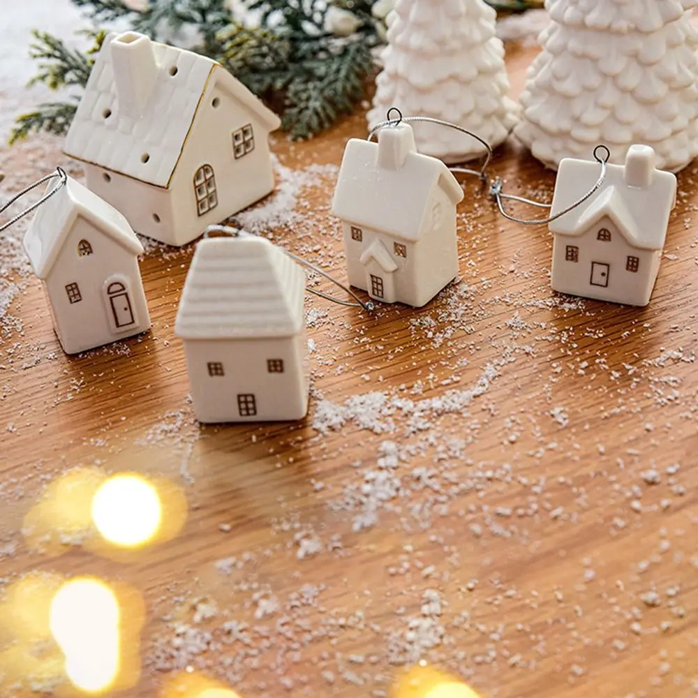 

Hollow out Snow House Christmas Ceramic House Home Decor Scene Layout Christmas Tree Charms Ceramic Crafts Gifts