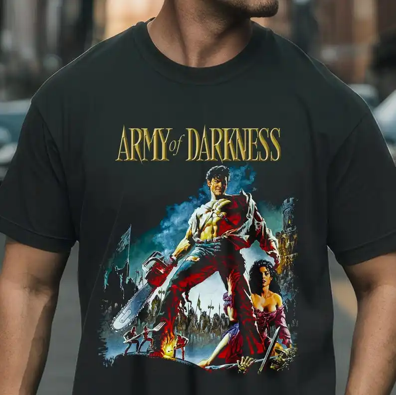

Arm Of Darkness T-shirt, Old Movie Poster T-shirt, Evil Dead T-shirt. Horror Movie T-Shirt For Christmas Gift, T-shirt Present F