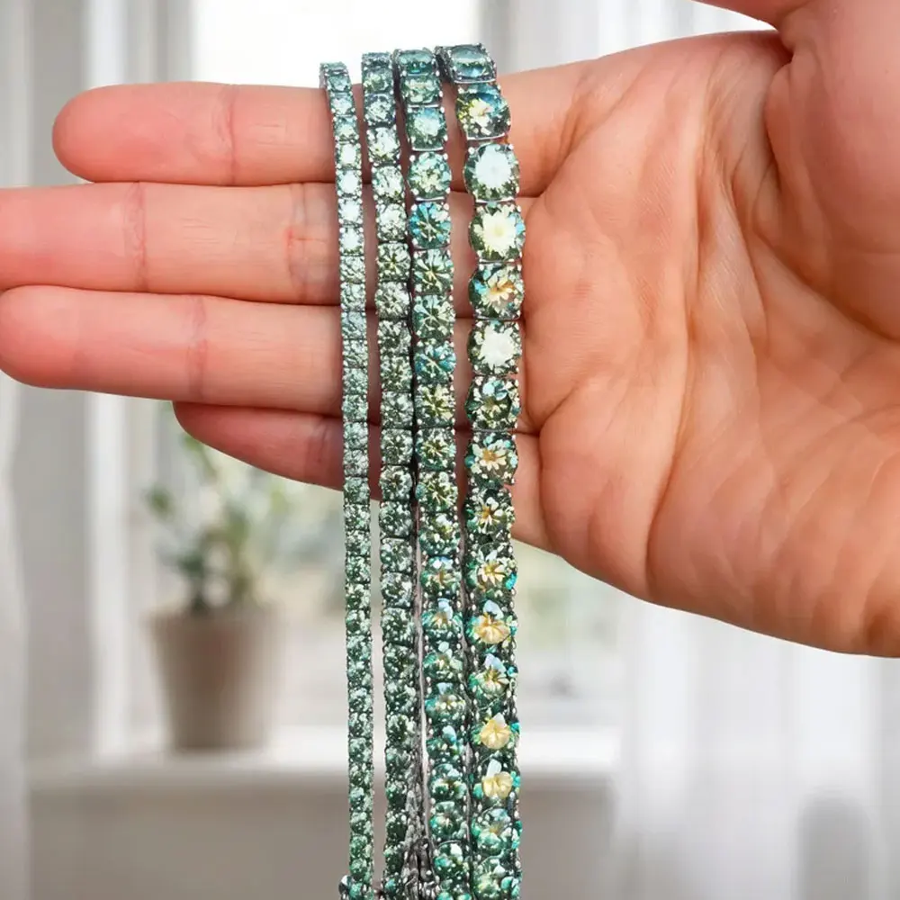Kanolan D VVS1 Original Green Moissanite Tennis Bracelets for Women Men Lab Diamond with GRA Wedding Jewelry 925 Sliver Bracelet