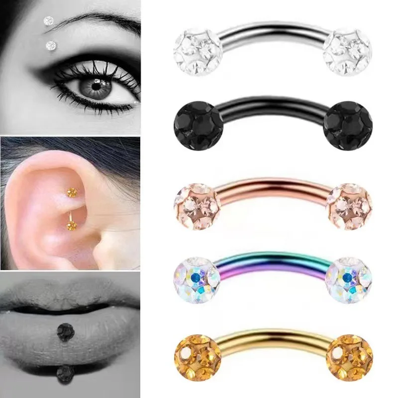 5PCS New Eyebrow Stud Multi-color Puncture Jewelry Soft Pottery Mud Diamond Ball 3MM 1.2 Eyebrow Ring Earrings Piercing Set