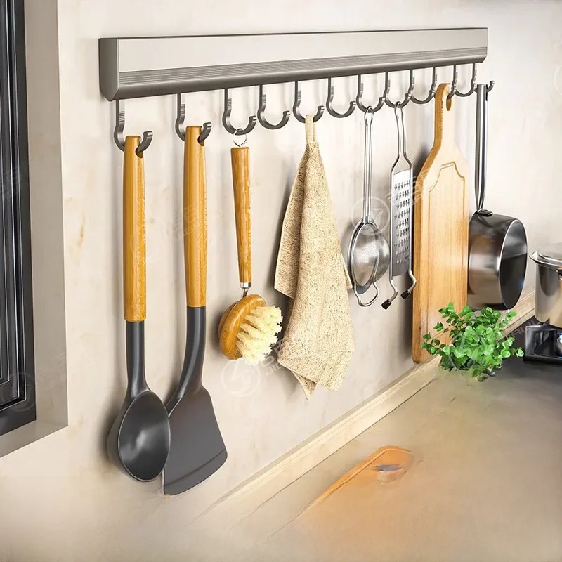 Manufacturers supply kitchen hook rack punch-free wall-mounted rack space aluminum hook multi-functional storage row hook