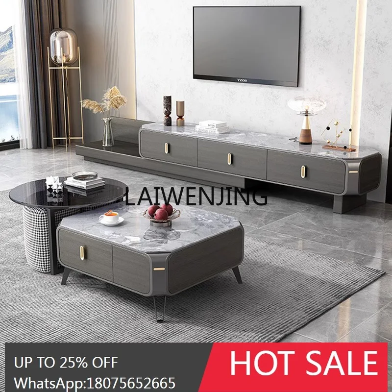 

Italian rock panel TV cabinet coffee table combination household telescopic storage floor cabinet
