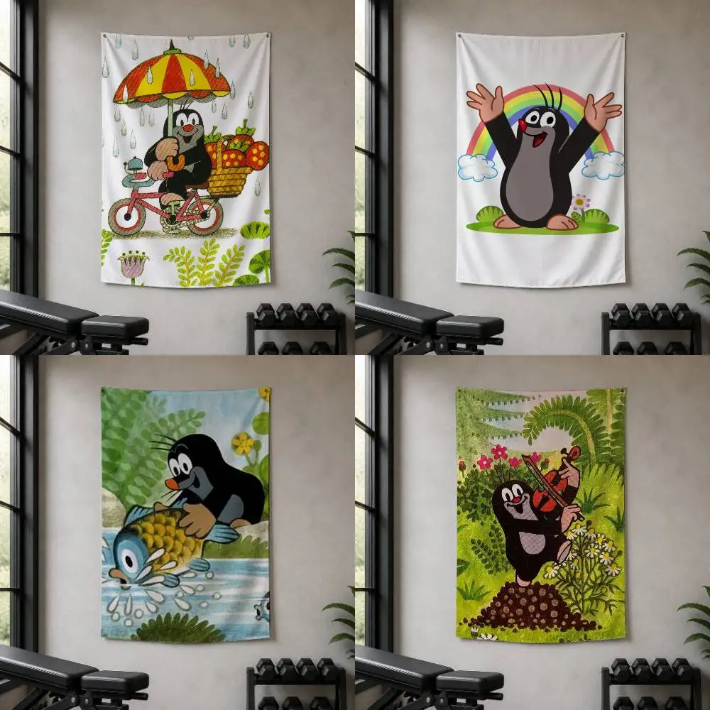 Cartoon L-Little M-Mole  Decorative Hanging Flag with Grommets for Garage Bedroom Dorm Wall Decor