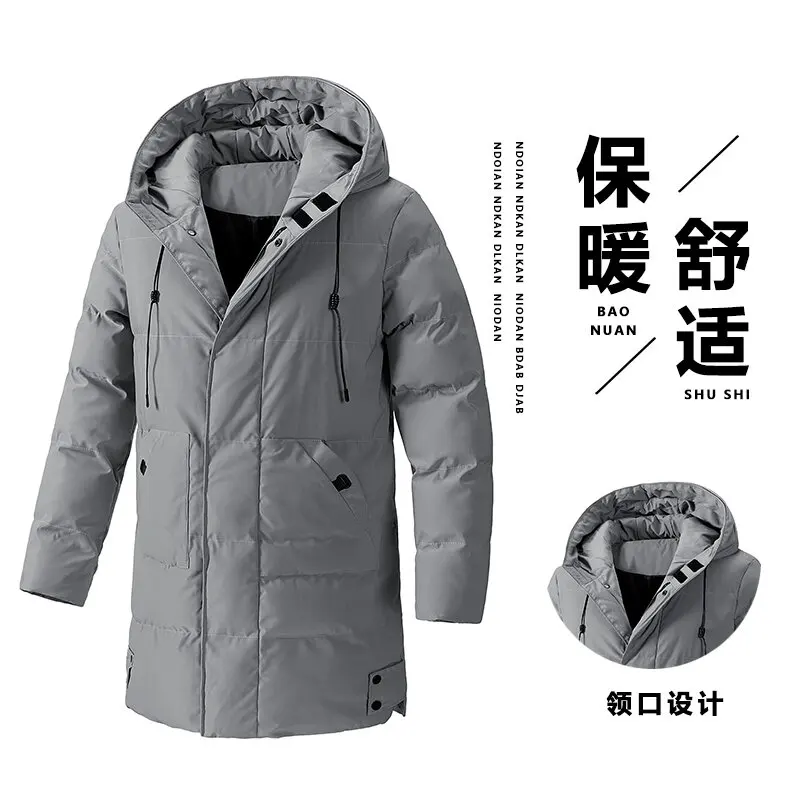 2024 Autumn and Winter New Fashion Trend Long Thick Warm Cotton-Padded Jacket Men's Casual Loose Comfortable Large Size Coat