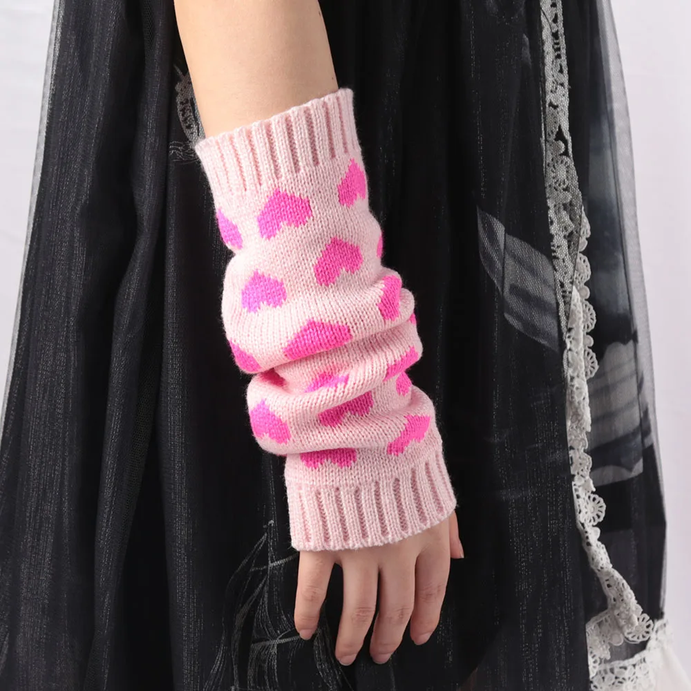 New Women Kawaii Lolita Arm Sleeve for Girl Arm Crochet Knitting Gothic Heart Warm Fingerless Warmer Autumn Winter Gloves