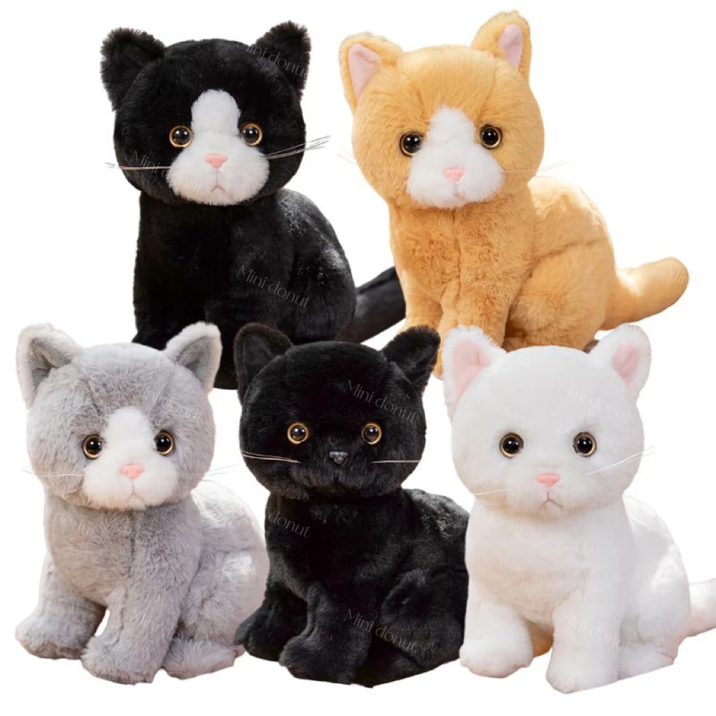 26cm Simulation Plush Cats Cartoon Sitting Cute Animal Toy Grey Yellow Black White Kitten Artificial Touch Doll Gift For Kids