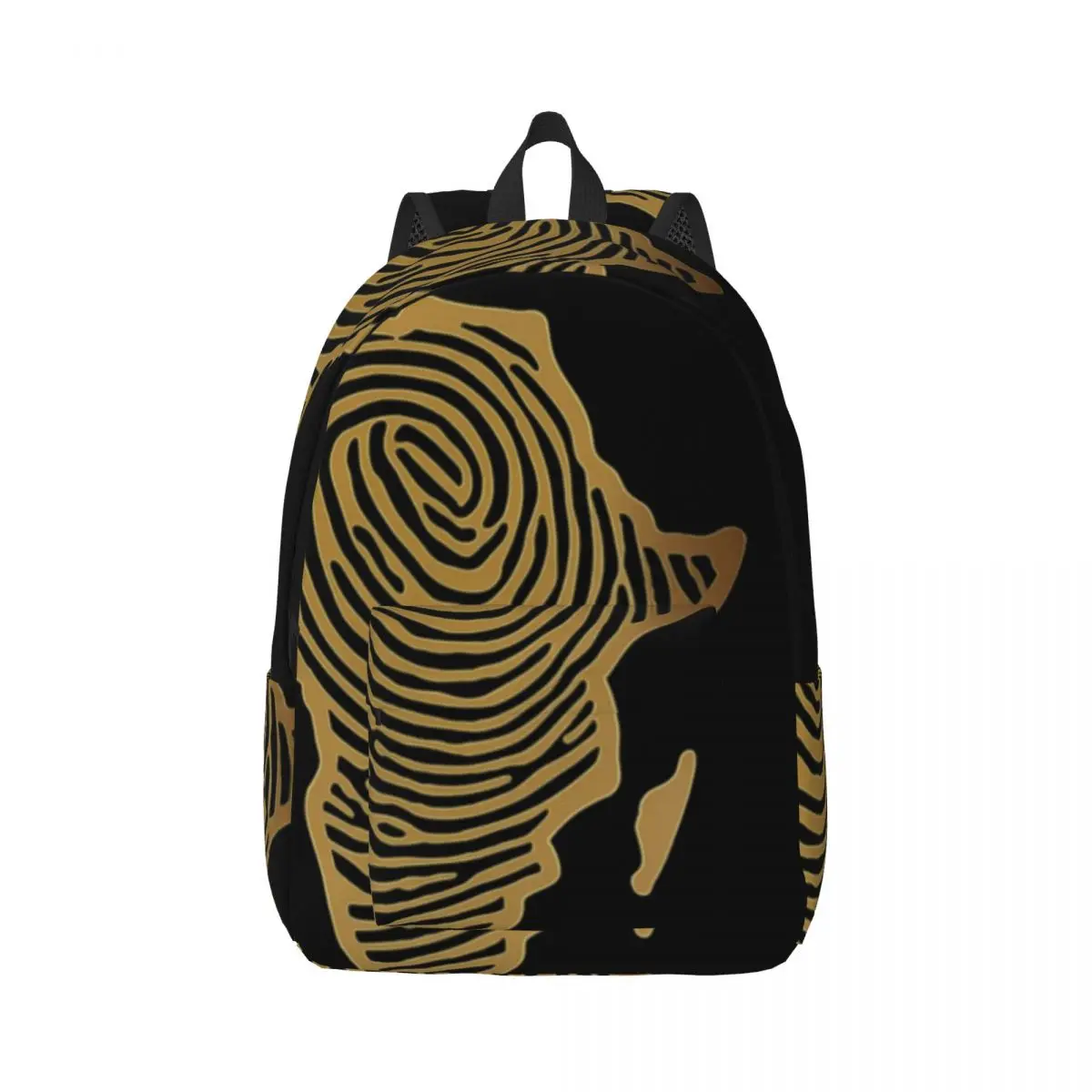 Compact Everyday Backpack Center Africa Fingerprint Minimalist Line Art Gold White Small Printed Bookbag for School Shopping Gym