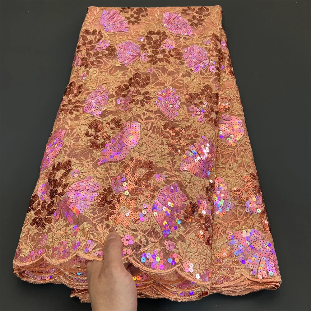 2025 Afrikaanse Nigeriaanse Hoogwaardige Pailletten Borduren Tule Kant Stof 5 Yards Naaien Kralen Steen voor Prom Jurken PS0075