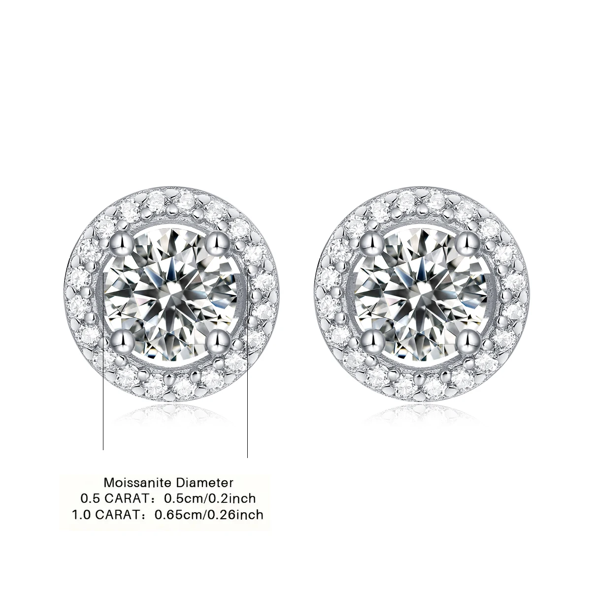 JIU ZUAN  Round Cut 1.0CT Diamond Test Passed Moissanite Plated 925 Silver Unisex Moissanite Earrings Jewelry Girlfriend Gift