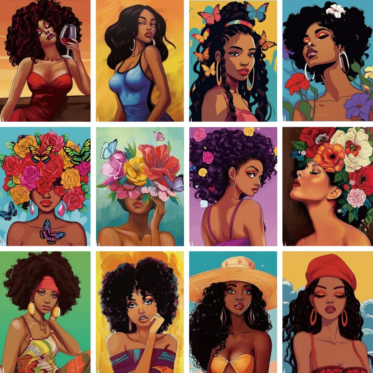 

Black Art Diamond Painting DIY Diamond Embroidery Cross Stitch African American Woman Mosaic Rhinestone Kit Home Decoration