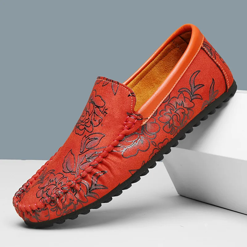 Flower Formal Italian Shoes Men Handmade Leather Loafer Casual Driving Flats Slipon Shoes Luxury Moccasins Loafers Shoes for Men