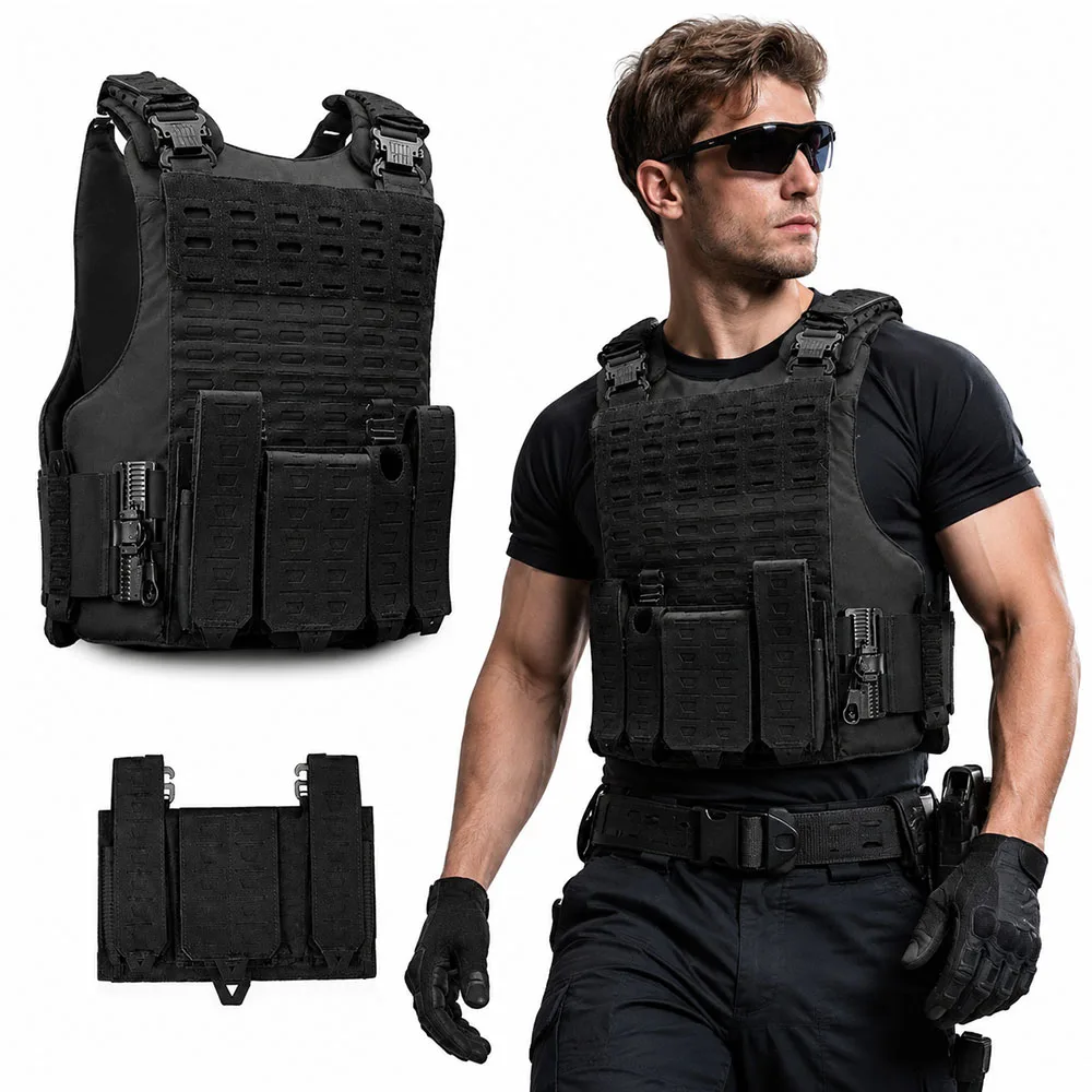 Multifunctional Quick Release Tactical Vest Modular Combat Vest with Detachable Large Capacity Pouches for Airsoft Training