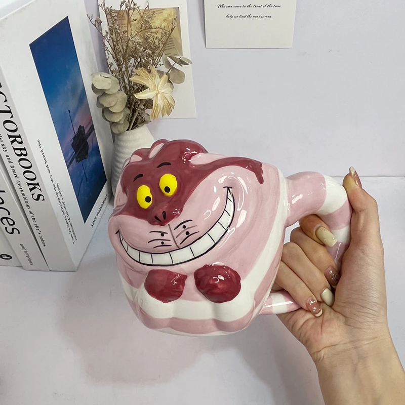 Disney Alice in Wonderland Cheshire Cat Action Figure Ceramics Cups Cartoon Cat Action Figure Dolls Drinking Cup Gift Kids Girls