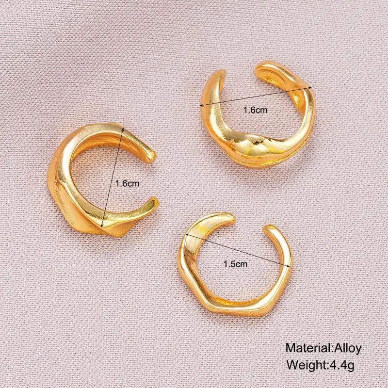 Chunky Gold Ear Cuffs Set 3PCS Non Pierced Irregular Metal Ear Wrap Minimalist Trendy Jewelry for Women Street Wear