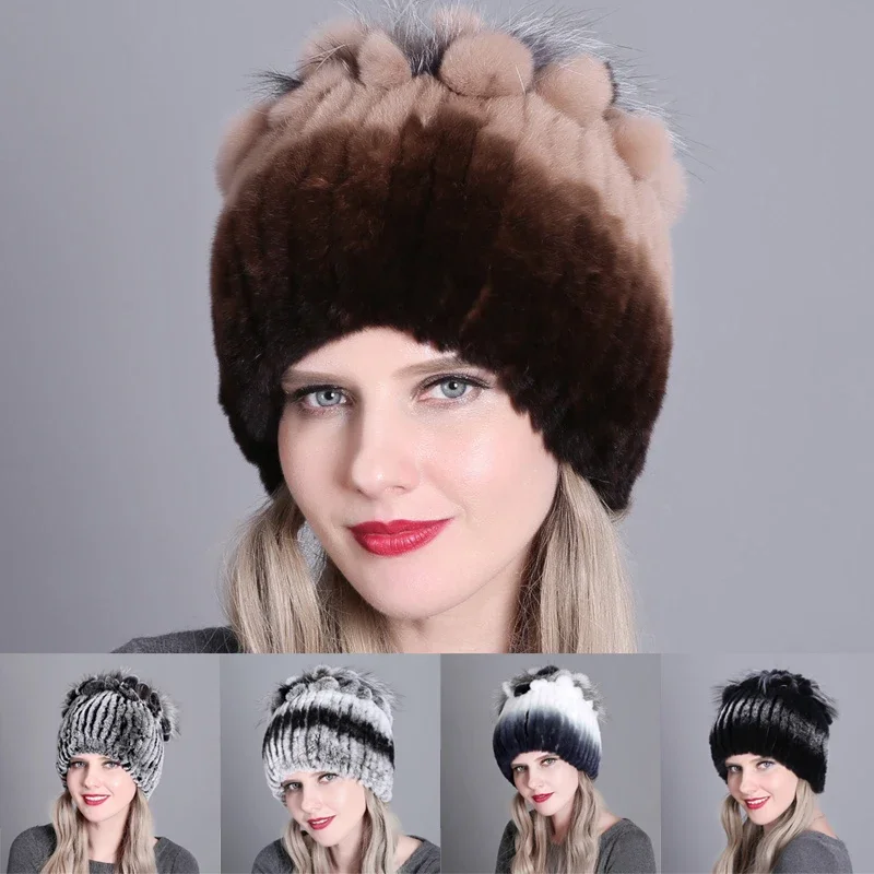 New Rabbit Hair Knitted Women's Fur Hat Warm Thickened Autumn Winter Colorful Pullover Hats Europe and America Cold-resistant