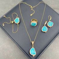 Raw Unique Irregular Turquoise Crystal Jewelry Set Women Natural Quartz Crystal Necklace Ring Earring Sets Party Wedding