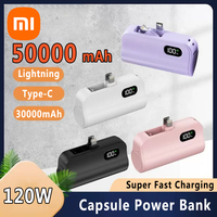 Xiaomi Capsule Power Bank 50000mAh Hidden Type-C Lightning Interface Mobile Power Supply Emergency External Battery Fast Charger