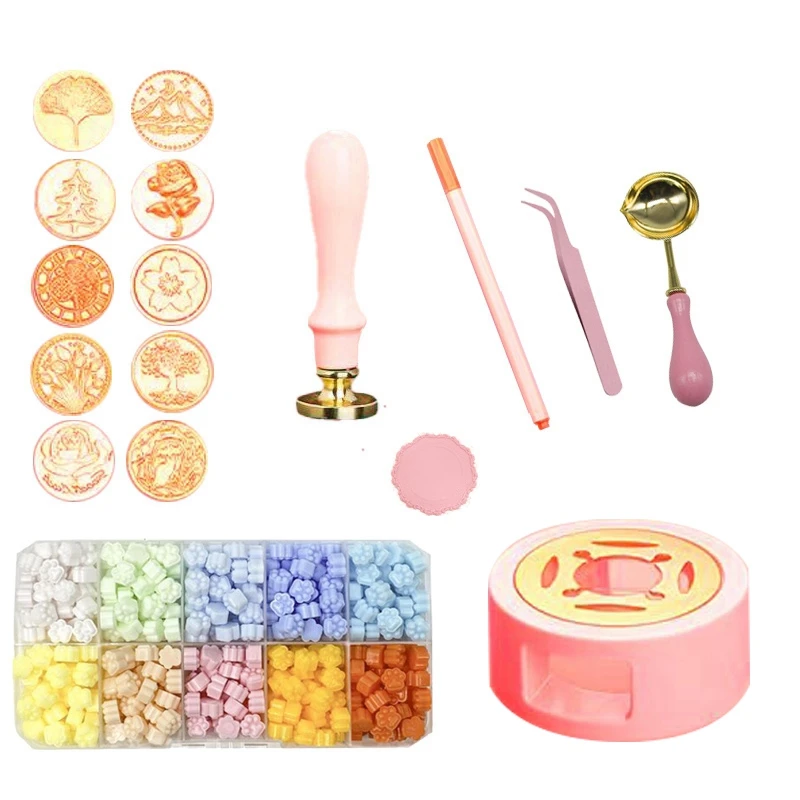 Wax Seal Stamp Kit 17Pcs, Heater, Coloring Pen, Perfect Decoration for Wedding Invitations for Gift and Craft, Pink