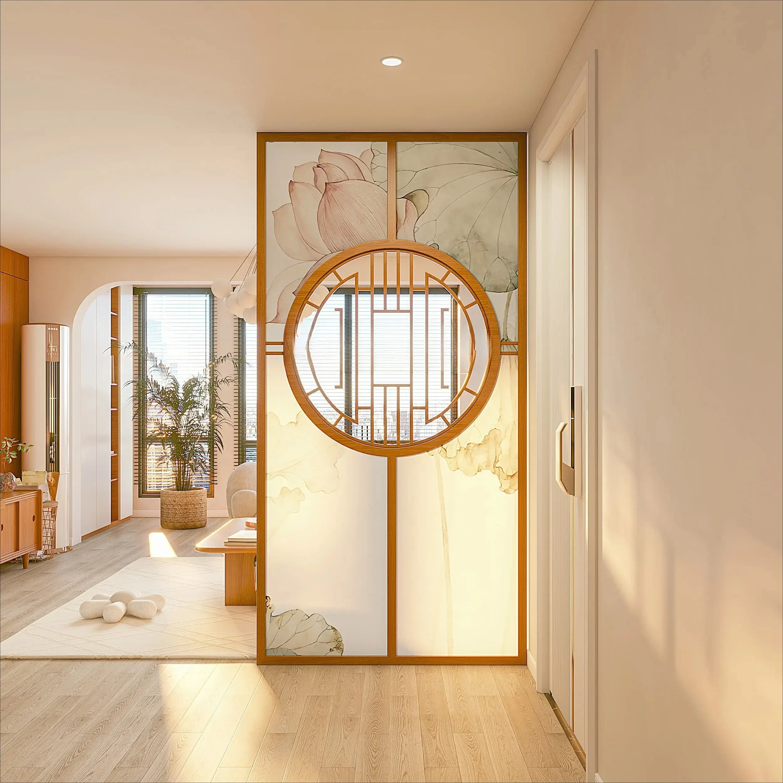 Living room new Chinese solid wood glass screen partition entrance bathroom entry baffle