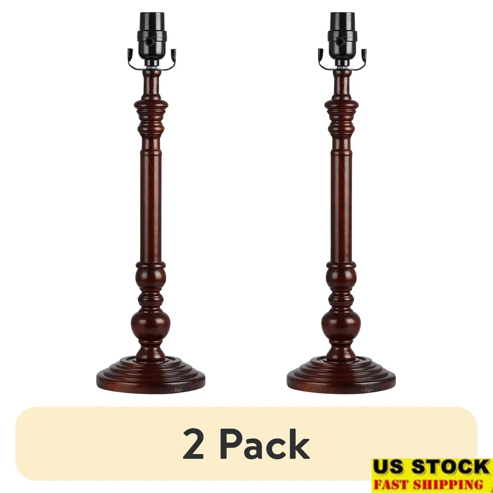 

2 Pack 19 Inch Height Walnut Finish Wood Candlestick Table Lamp Base Transitional Design Office Dorm Room Decor