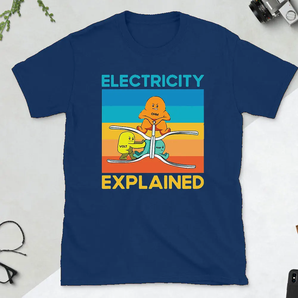 Funny Electricity Explained Electrician Ohm Amp Volt Men\'s T Shirts Ohm\'s Law Vintage Cotton T-Shirts Cotton New Arrival Tops