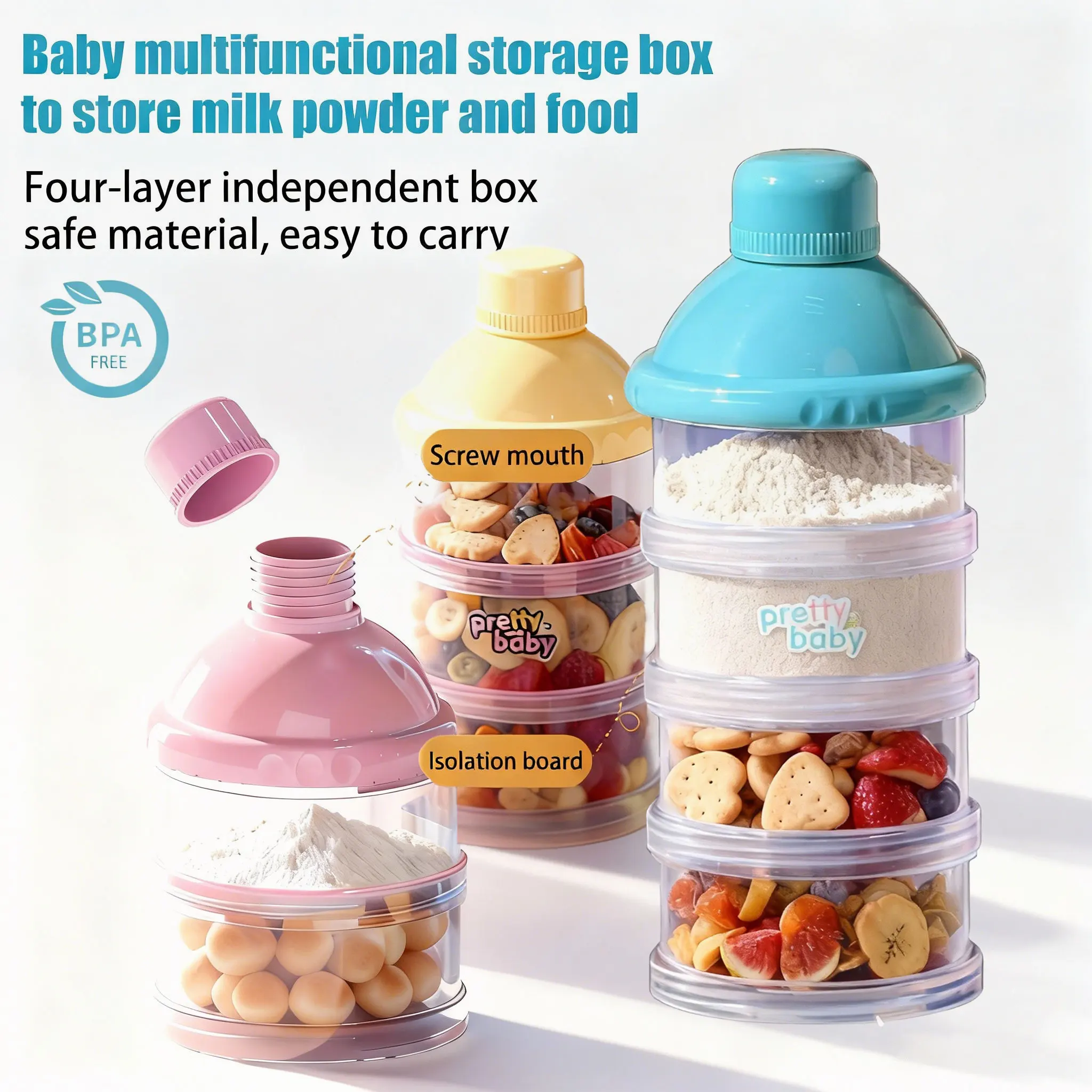 

4-Layer Transparent Powder Box Detachable & Portable Design for Organized Baby Feeding