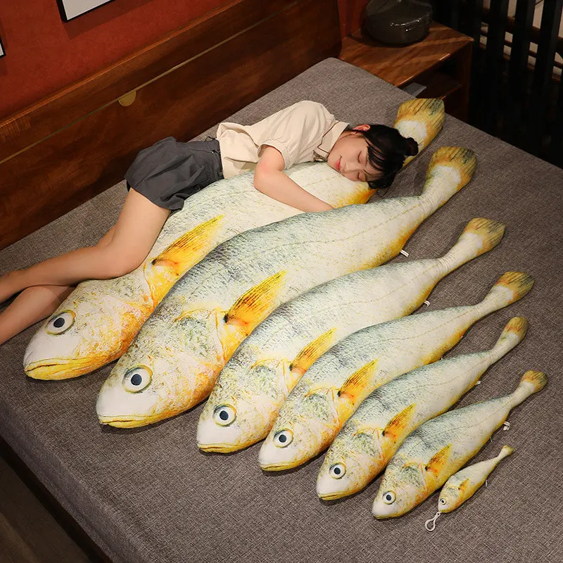 30-180CM Simulation Large Yellow Croaker Plush Toys Lifelike Fish Dolls Stuffed Soft Throw Pillow Sleeping Cushion Decor Gift